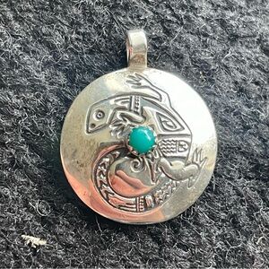 Vtg Mike Chee Navajo Sterling Silver Turquoise Lizard Pendant Native American